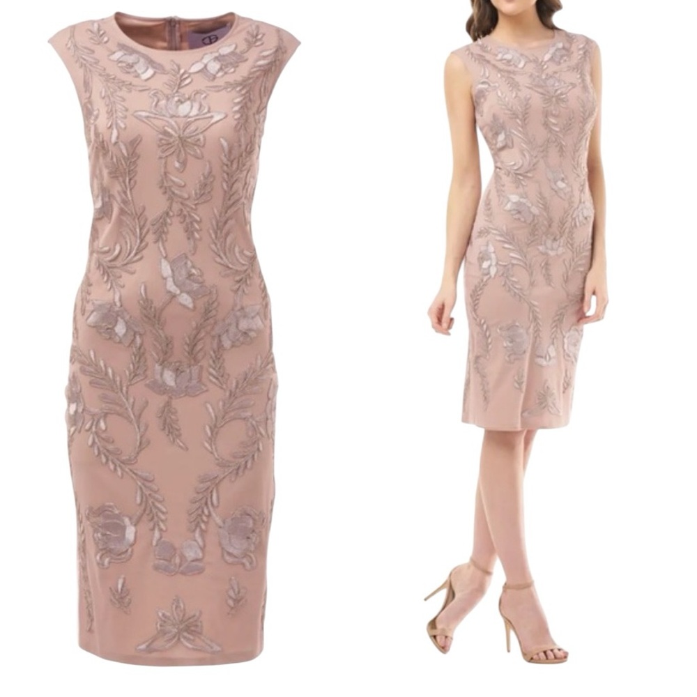 JS Collections Dori‎ Embroidered Cocktail Formal Dress Dusty Rose Womens 8 NWT